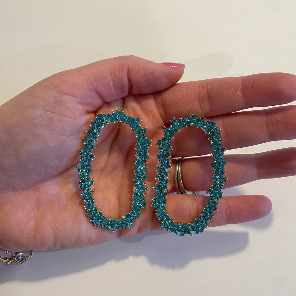 Turquoise Crystal Embellished Confetti Hoop Earrings NWOT